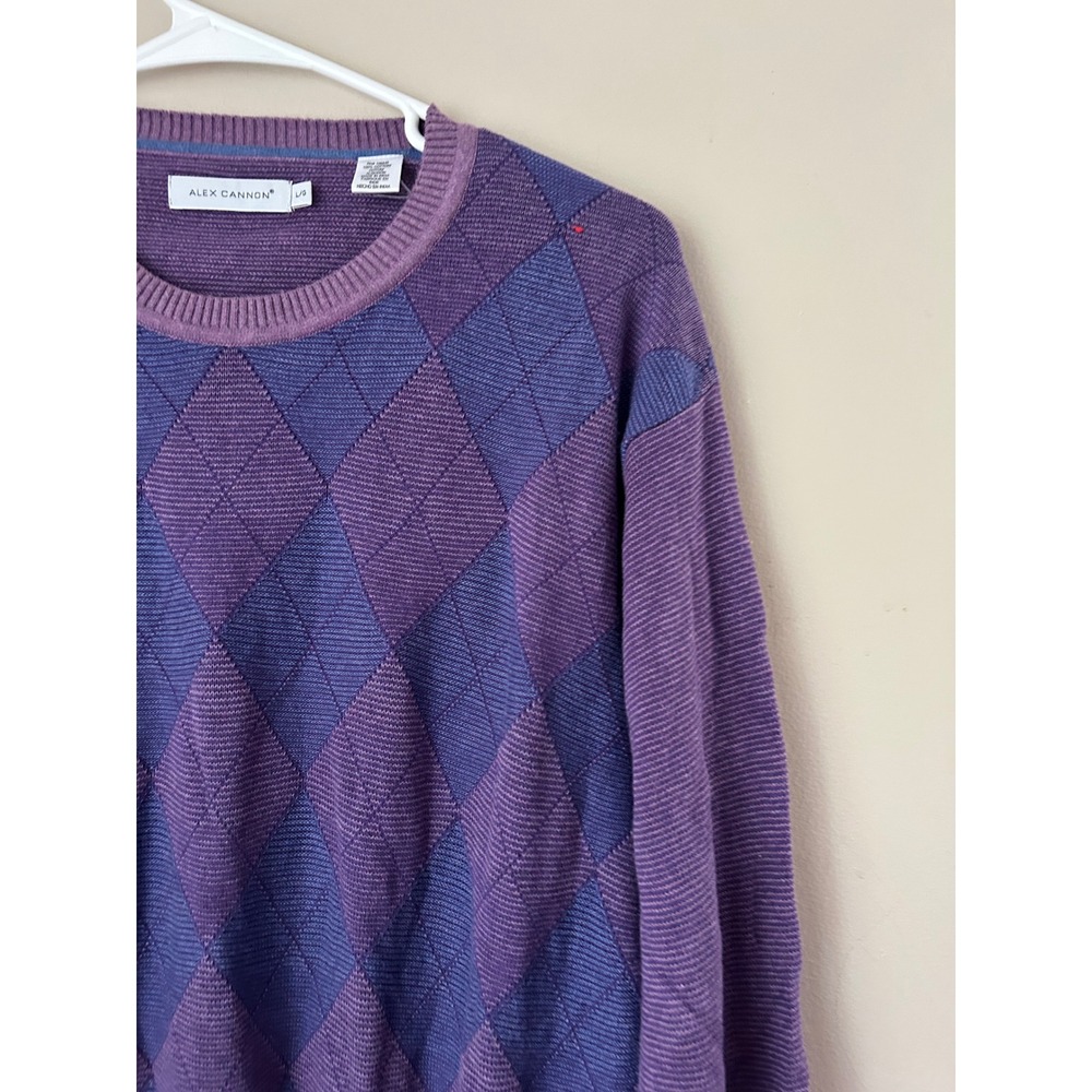 Alex Cannon Mens Argyle Purple Blue Cotton Knit Sweater‎  Large L/G Classic - Picture 2 of 5
